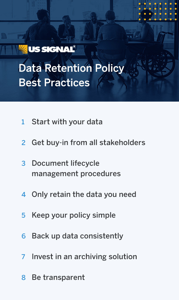 graphic which outlines the eight different best practices for data retention policymaking covered in the article