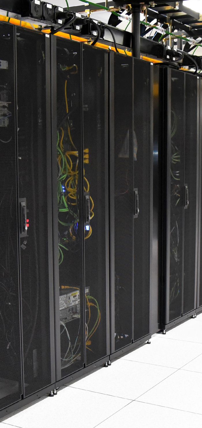 Data center server racks representing a managed security partner
